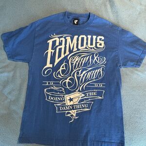 Vintage Y2K Famous Stars Straps T-Shirt Mens Skate Travis Barker Blink-182 Blue